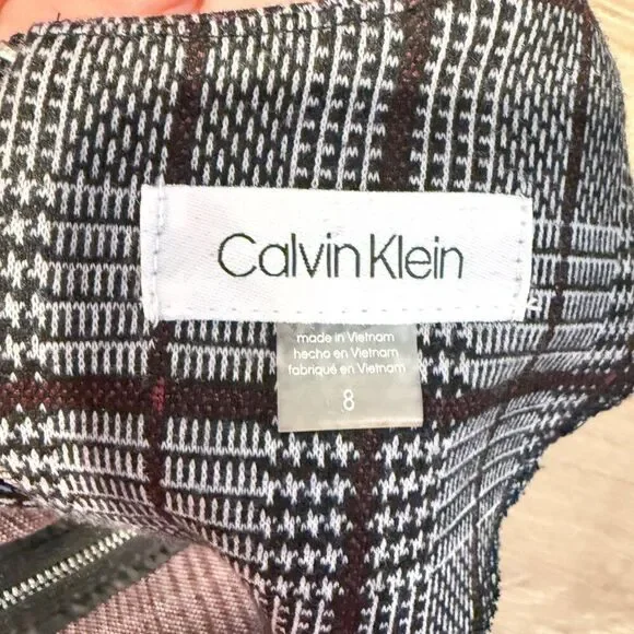 Calvin Klein Black White Houndstooth Plaid Short Sleeve Midi Knee Sheath Dress 8 - Picture 5 of 12